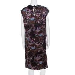 Pre Owned Yves Saint Laurent Paris Black Printed Satin Tie Detail Dress S