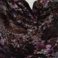 Pre Owned Yves Saint Laurent Paris Black Printed Satin Tie Detail Dress S