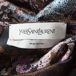 Pre Owned Yves Saint Laurent Paris Black Printed Satin Tie Detail Dress S