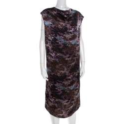 Pre Owned Yves Saint Laurent Paris Black Printed Satin Tie Detail Dress S