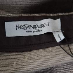 Yves Saint Laurent Paris Brown and White Textured Cotton Pencil Skirt L