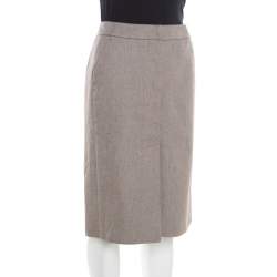 Yves Saint Laurent Paris Brown and White Textured Cotton Pencil Skirt L