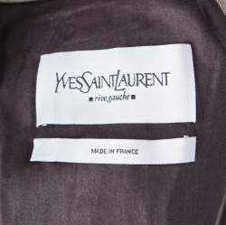 Pre Owned Yves Saint Laurent Paris Brown and White Textured Cotton Contrast Lapel Blazer L