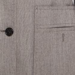 Pre Owned Yves Saint Laurent Paris Brown and White Textured Cotton Contrast Lapel Blazer L