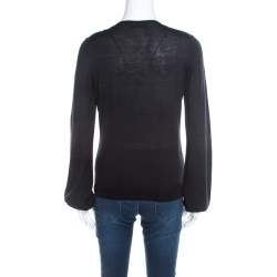 Pre Owned Yves Saint Laurent Black Wool Keyhole Neck Long Sleeve Sweater M