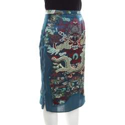 Pre Owned Yves Saint Laurent by Tom Ford Printed Silk Irregular Paneled Skirt XL