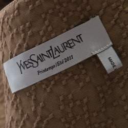 Pre Owned Yves Saint Laurent Brown Textured Cotton Cut Out Detail Flared Dress M