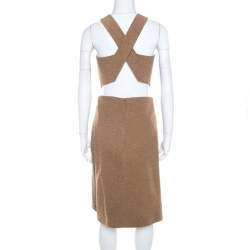 Pre Owned Yves Saint Laurent Brown Textured Cotton Cut Out Detail Flared Dress M