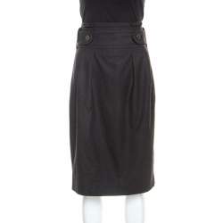 Pre Owned Yves Saint Laurent Charcoal Grey Wool Belt Detail Skirt M 