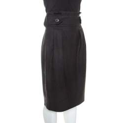 Pre Owned Yves Saint Laurent Charcoal Grey Wool Belt Detail Skirt M 