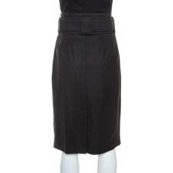 Pre Owned Yves Saint Laurent Charcoal Grey Wool Belt Detail Skirt M 