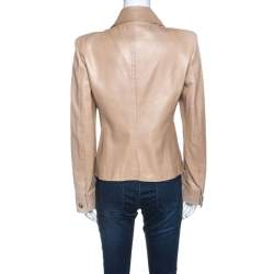 مملوكة مسبقًا Yves Saint Laurent Beige Leather Ruffle Detail Jacket L
