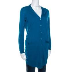 Pre Owned Yves Saint Laurent Blue Wool Button Front Cardigan S