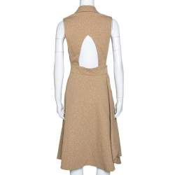 Pre Owned Yves Saint Laurent Beige Textured Wool Blend Cutout Detail Wrap Dress M