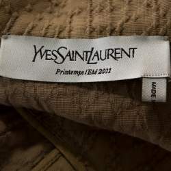 Pre Owned Yves Saint Laurent Beige Textured Wool Blend Cutout Detail Wrap Dress M