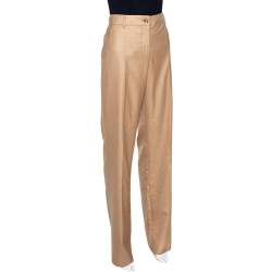 Pre Owned Yves Saint Laurent Beige Cashmere Straight Leg Pants L