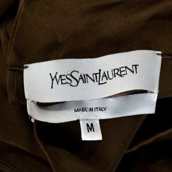 Pre Owned Yves Saint Laurent Brown Silk Satin Short Sleeve Top M