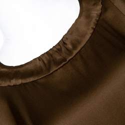 Pre Owned Yves Saint Laurent Brown Silk Satin Short Sleeve Top M