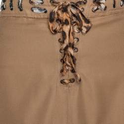 Pre Owned Yves Saint Laurent Tan Cotton Leopard Print Trim Pencil Skirt L