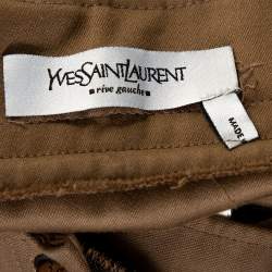 Pre Owned Yves Saint Laurent Tan Cotton Leopard Print Trim Pencil Skirt L