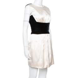 Yves Saint Laurent Cream Silk Velvet Trim Sleeveless Dress S