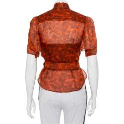 Pre Owned Yves Saint Laurent Brown Fingerprint Silk Neck Tie Detail Shrug M