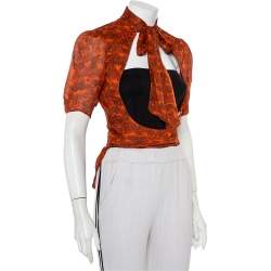 Pre Owned Yves Saint Laurent Brown Fingerprint Silk Neck Tie Detail Shrug M