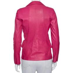 Yves Saint Laurent Pink Leather Button Front Blazer S