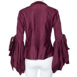 مملوكة مسبقًا قميص أيف سان لوران أكمام منتفخة قطن عنابي مقاس متوسط