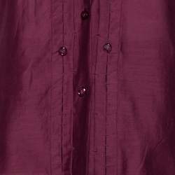 مملوكة مسبقًا قميص أيف سان لوران أكمام منتفخة قطن عنابي مقاس متوسط