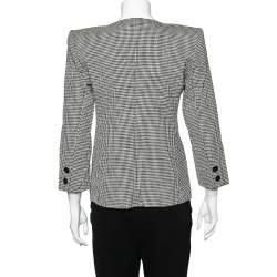 Yves Saint Laurent Diffusion Femmes Vintage Monochrome Gingham Checkered Wool Collarless Jacket S