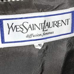 Yves Saint Laurent Diffusion Femmes Vintage Monochrome Gingham Checkered Wool Collarless Jacket S