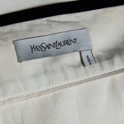 Yves Saint Laurent Ecru Cotton Contrast Trimmed Pleated Skirt M