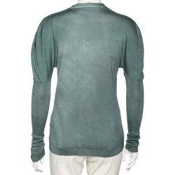 Pre Owned Yves Saint Laurent Green Cashmere & Silk Button Front Cardigan L