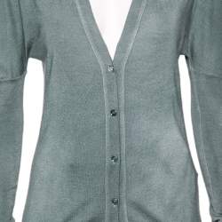 Pre Owned Yves Saint Laurent Green Cashmere & Silk Button Front Cardigan L