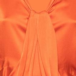 Pre Owned Yves Saint Laurent Orange Silk Draped Front Short Sleeve Blouse M