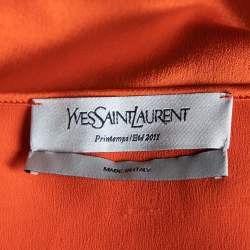 Pre Owned Yves Saint Laurent Orange Silk Draped Front Short Sleeve Blouse M