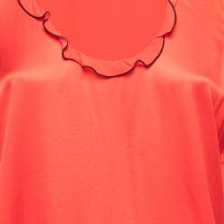 Pre Owned Yves Saint Laurent Red Silk Ruffle Trim Sleeveless Top M