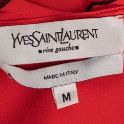 Pre Owned Yves Saint Laurent Red Silk Ruffle Trim Sleeveless Top M