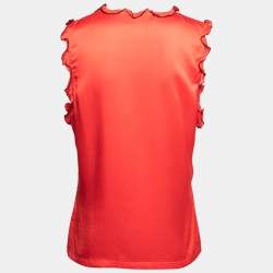 Pre Owned Yves Saint Laurent Red Silk Ruffle Trim Sleeveless Top M