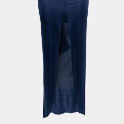 Pre Owned Yves Saint Laurent Blue Silk Knit Layered Sleeveless Maxi Dress S