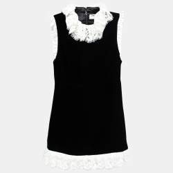 Saint Laurent Black Velvet Lace Trimmed Sleeveless Short Dress S