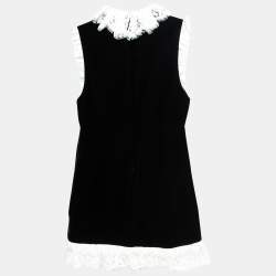 Saint Laurent Black Velvet Lace Trimmed Sleeveless Short Dress S