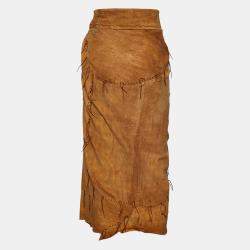 Yves Saint Laurent Rive Gauche Brown Suede Patchwork Draped Skirt M
