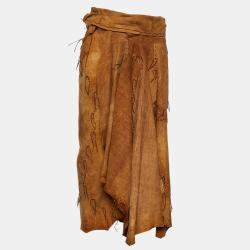 Yves Saint Laurent Rive Gauche Brown Suede Patchwork Draped Skirt M