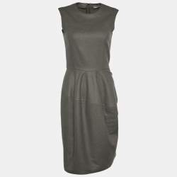 Pre Owned Yves Saint Laurent Moss Green Cashmere Sleeveless Sheath Dress S