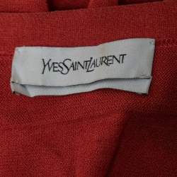 Pre Owned Yves Saint Laurent Rust Orange Cotton & Silk Knit Button Front Cardigan L