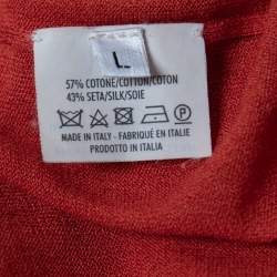 Pre Owned Yves Saint Laurent Rust Orange Cotton & Silk Knit Button Front Cardigan L