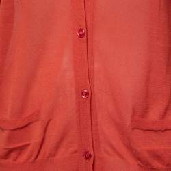 Pre Owned Yves Saint Laurent Rust Orange Cotton & Silk Knit Button Front Cardigan L