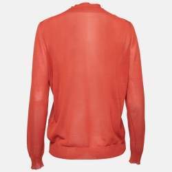 Pre Owned Yves Saint Laurent Rust Orange Cotton & Silk Knit Button Front Cardigan L